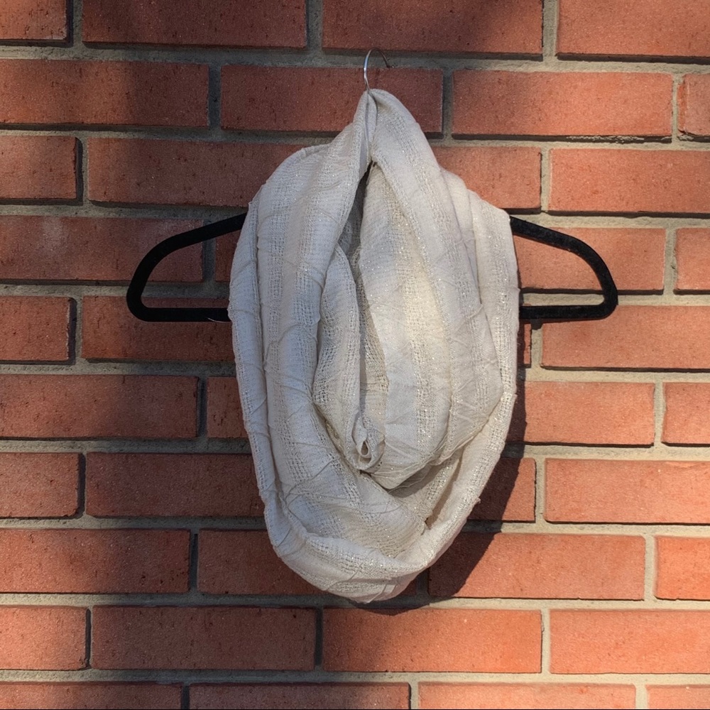 Natural gauze infinity scarf gold threads